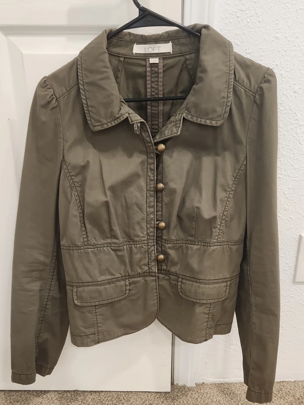 LOFT Olive Green Button-Front Utility Jacket